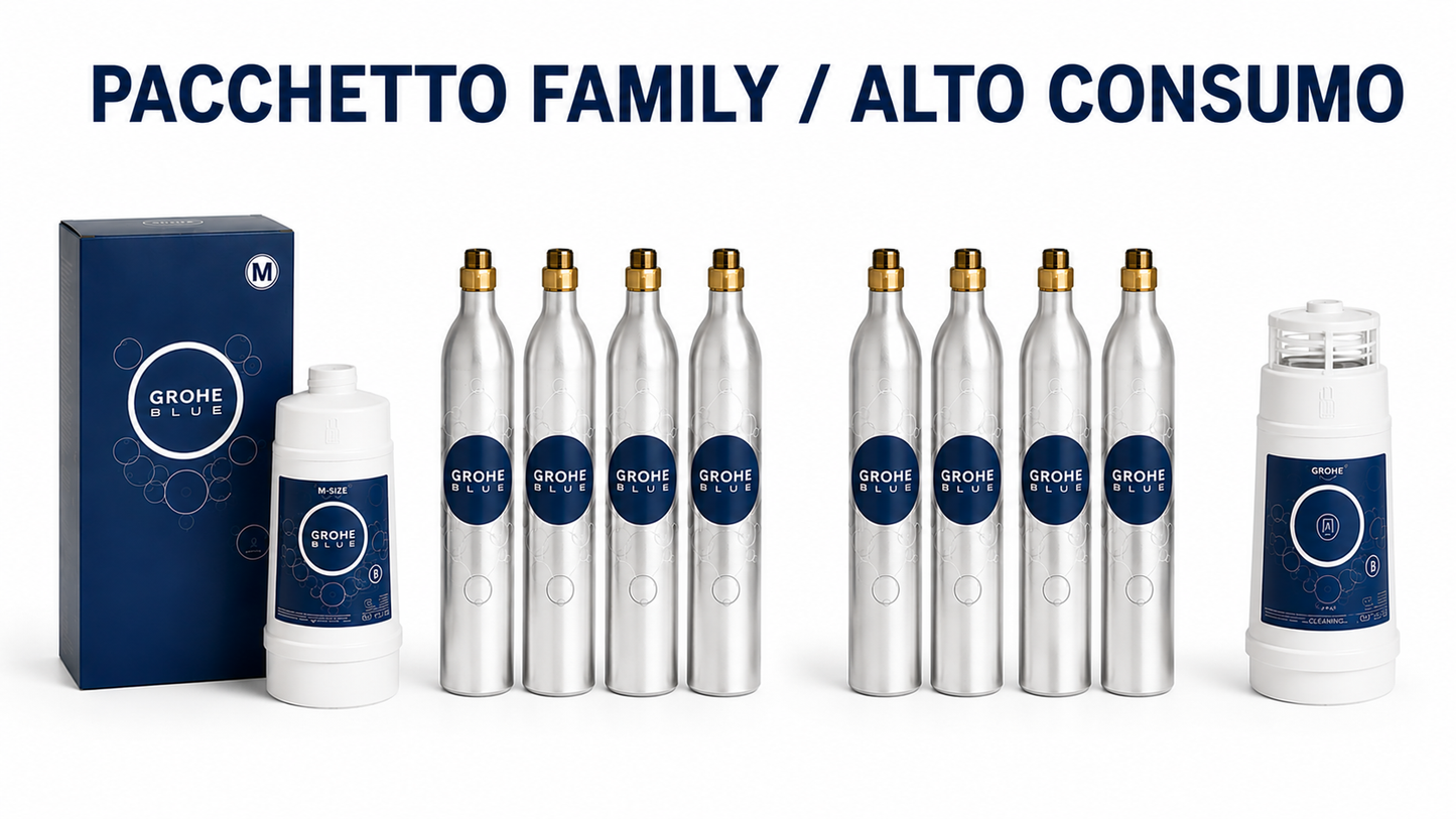 Pacchetto Family / Alto Consumo: Filtro M + 2 Kit CO2 + Kit Pulizia